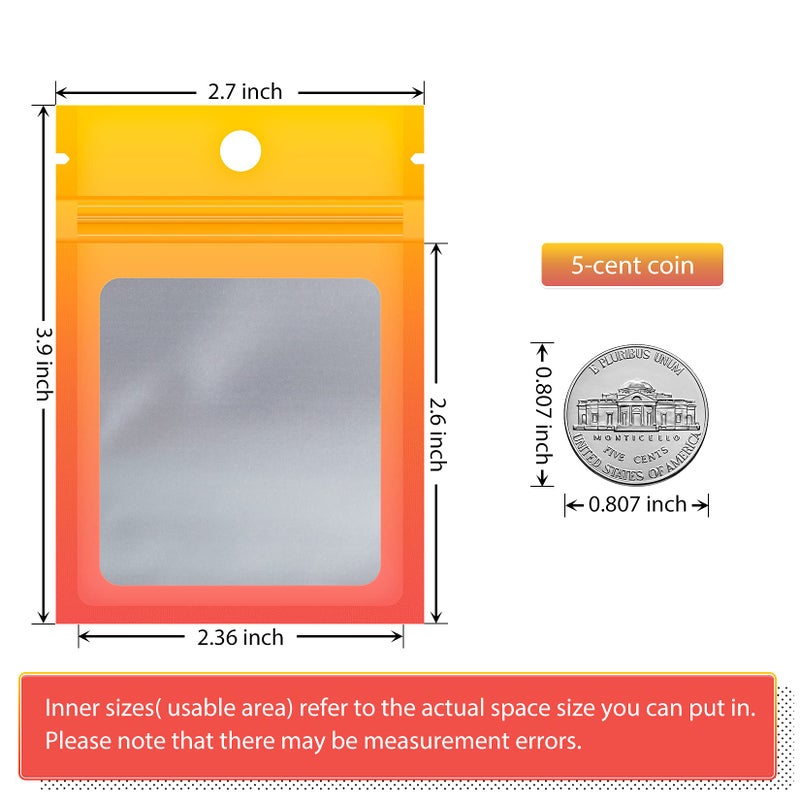 Funfery 100 Pack Mylar Resealable Bags, Clear Gradient Packing Bags for Food Storage, Small Business, Foil Pouch Smell Zipper Proof Bag for Sample Jewelry Eyelash Gloss(Yellow Orange,2.7x3.9in) - Image 3