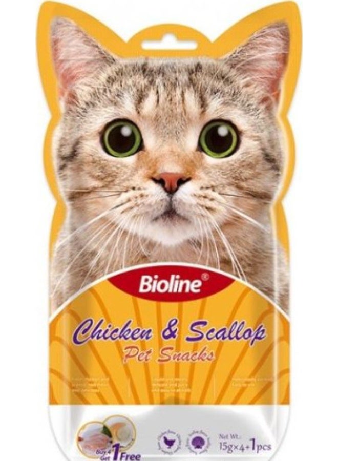 بايولاين مكافآت بيولاين للقطط بنكهة الدجاج والمحار 5×15 جرام