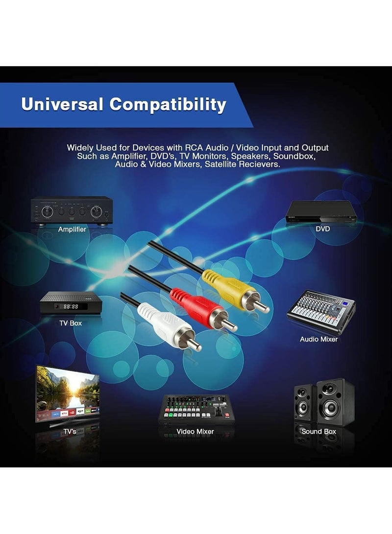 High-Quality 3x3 RCA Cable for TV – Clear Audio & Video – Compatible with AV/DVD/VCR/TV Systems