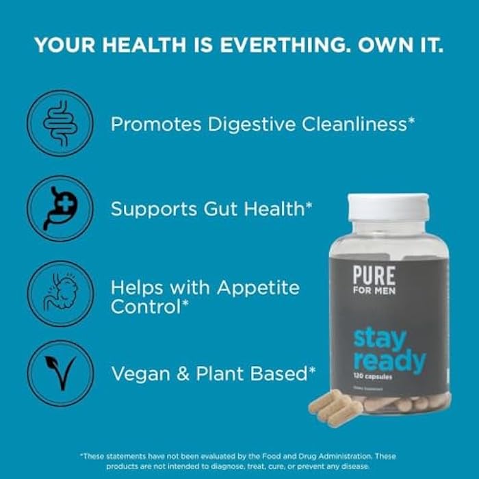 Pure for Men Original Vegan Cleanliness Stay Ready Fiber Supplement | Helps Promote Digestive Regularity | Psyllium Husk, Aloe Vera, Chia Seeds, Flaxseeds | Proprietary Formula | 120 Vegan Capsules - Image 5