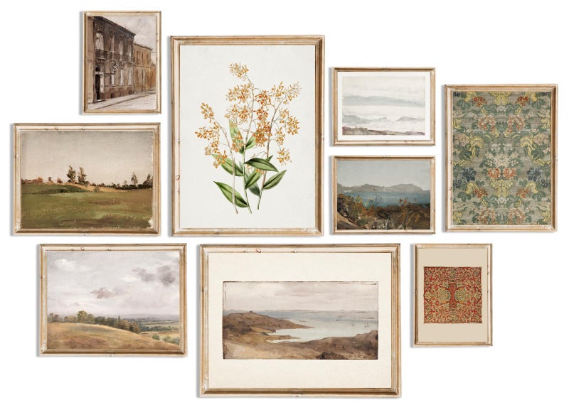 UNIRO Vintage French Country Wall Decor, Vintage Wall Art Prints Farmhouse Wall Decor, Countryside Landscape Painting Spring Canvas Art Prints, Antique Vintage Painting Poster Aesthetic for Bedroom Kitchen ,UNFRAMED - Image 1