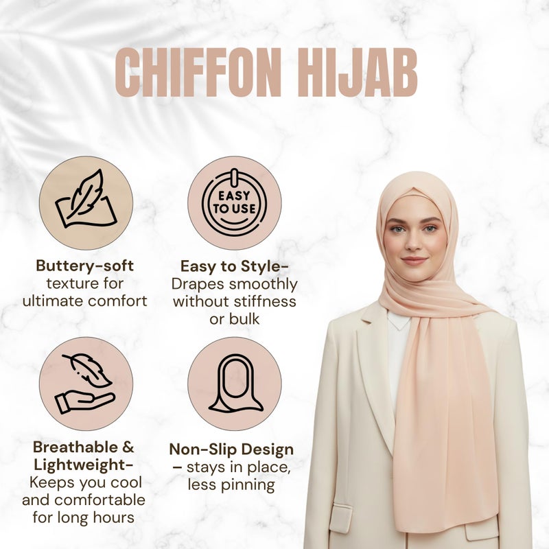 NOOR Chiffon Hijab Set for Women - Pack of 5 Lightweight Non-Slip Scarves, Premium Breathable Fabric, Elegant Draping for Everyday Wear, Versatile Styling, Gift-Ready Packaging (Mix Colors 6) - Image 2
