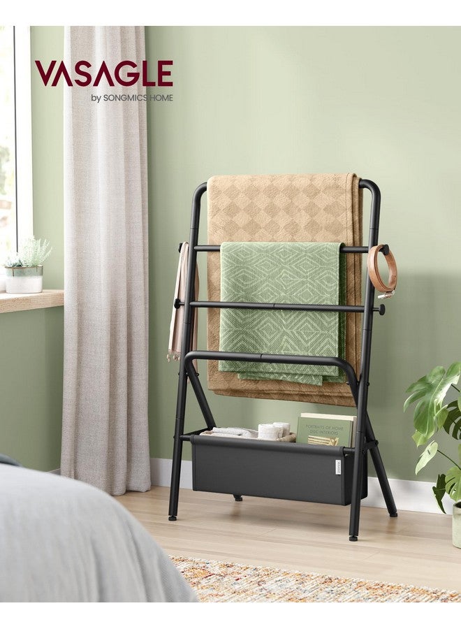 VASAGLE VASAGLE Freestanding Towel Rack, Foldable Blanket Holder, Towel Holder with 4 Hooks, Fabric Basket, 39 Inches High, for Bedroom, Living Room, Bathroom, Ink Black and Slate Gray ULLS020B01 - Image 2