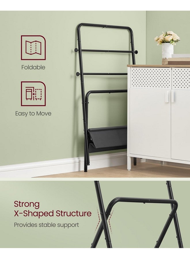 VASAGLE VASAGLE Freestanding Towel Rack, Foldable Blanket Holder, Towel Holder with 4 Hooks, Fabric Basket, 39 Inches High, for Bedroom, Living Room, Bathroom, Ink Black and Slate Gray ULLS020B01 - Image 4