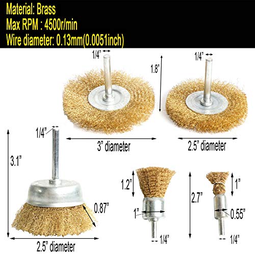 FPPO 5pcs Brass Wire Wheel Brush Kit for Drill,Crimped Cup Brush with 1/4-Inch Shank ,0.13mm True Brass Wire,Soft Enough to Cleaning or Deburring with Less Scrach - Image 5