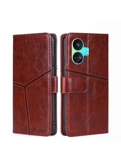 HuHa Case Cover For Realme GT Neo5 SE Geometric Stitching Leather Phone Case Dark Brown 