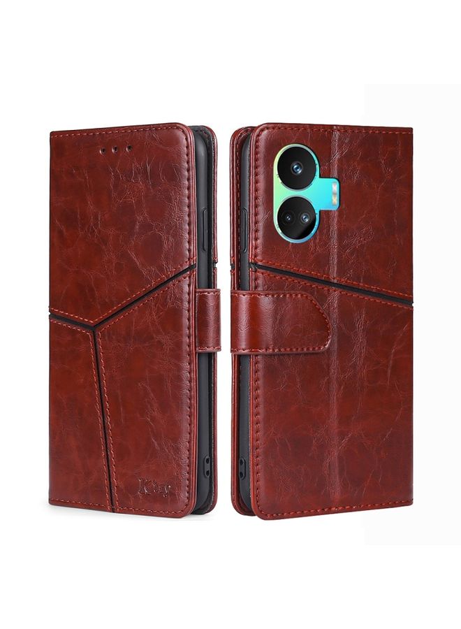 HuHa Case Cover For Realme GT Neo5 SE Geometric Stitching Leather Phone Case Dark Brown
