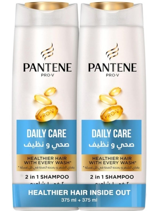 بانتين Pantene ProV Daily Care 2in1 Shampoo Healthier Hair with Every Wash Nourishes Cleanses Thickens and Strengthens for Clean and Shiny Hair Dual Pack 2x375ml - Image 1