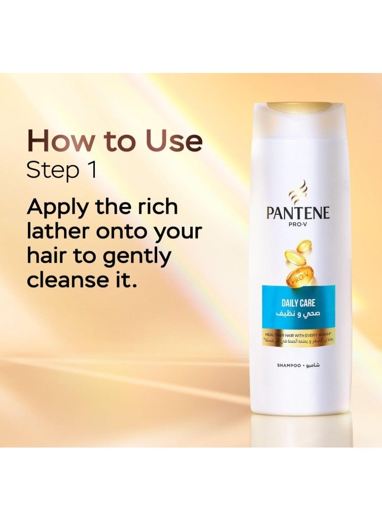 بانتين Pantene ProV Daily Care 2in1 Shampoo Healthier Hair with Every Wash Nourishes Cleanses Thickens and Strengthens for Clean and Shiny Hair Dual Pack 2x375ml - Image 2