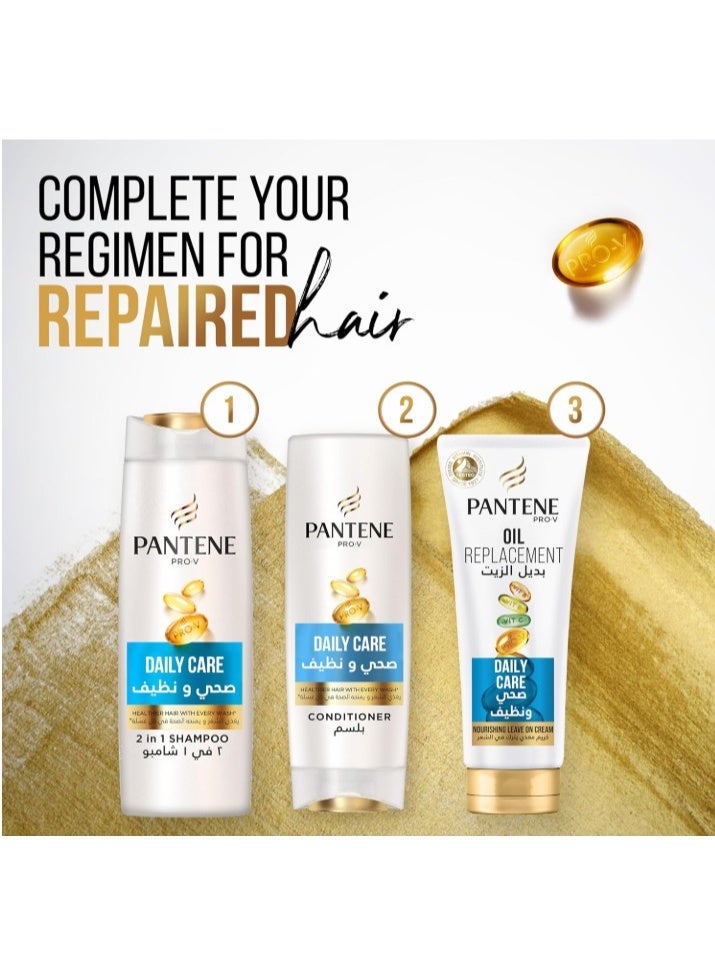 بانتين Pantene ProV Daily Care 2in1 Shampoo Healthier Hair with Every Wash Nourishes Cleanses Thickens and Strengthens for Clean and Shiny Hair Dual Pack 2x375ml - Image 3