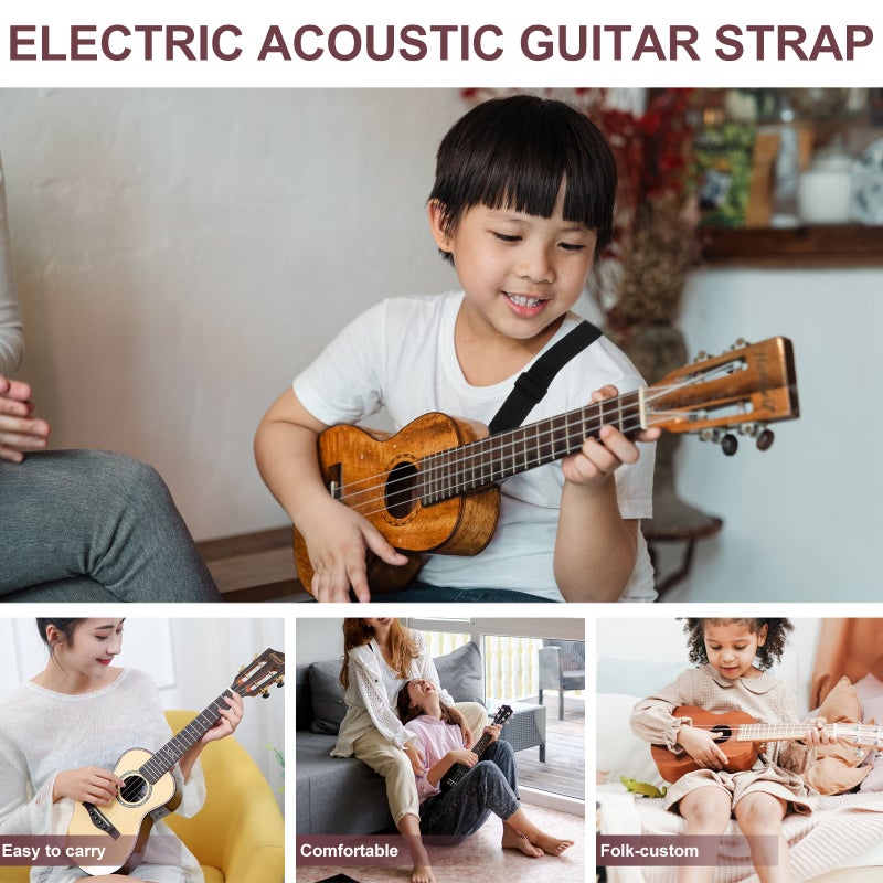 4pcs Thickened Adjustable Ukulele Guitar Strap Guitar Strap Black - Image 3