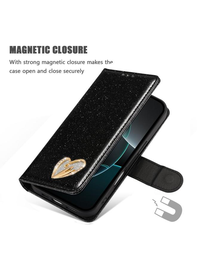 S-TOP Case For iPhone 16 Pro Max Glitter Powder Love Leather Phone Case - Image 5