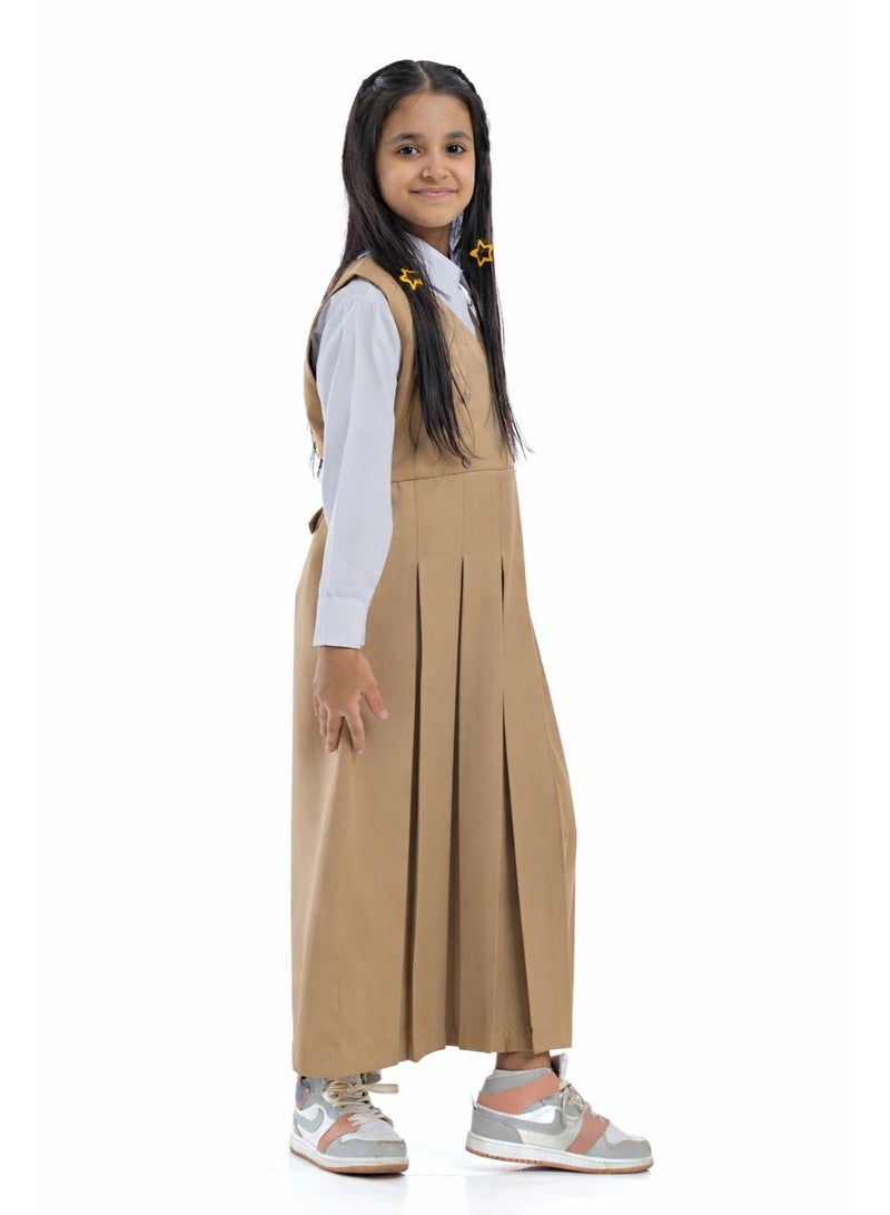 مريول لارا مريول روضة بناتي بيج سادة بكسرات – زي مدرسي أنيق لرياض الأطفال ( قطعة واحدة فقط) - Image 1