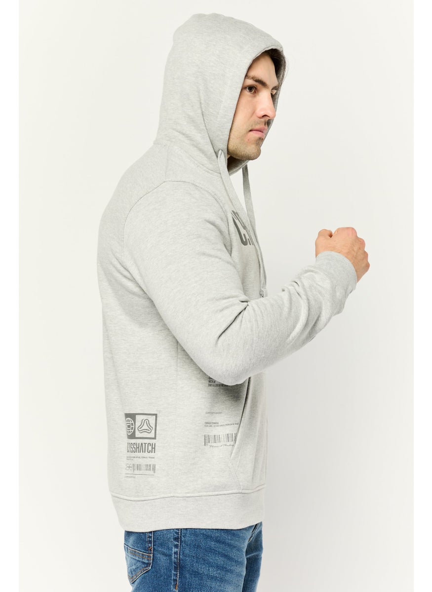 CROSSHATCH - Men Hooded Brand Logo Long Sleeves Sweatshirt, Grey - Image 1