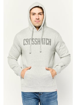 Men Hooded Brand Logo Long Sleeves Sweatshirt, Grey
