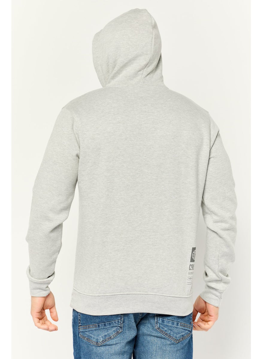 CROSSHATCH - Men Hooded Brand Logo Long Sleeves Sweatshirt, Grey - Image 1