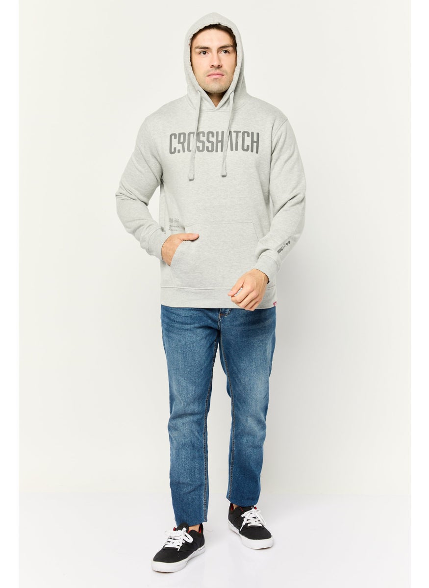 CROSSHATCH - Men Hooded Brand Logo Long Sleeves Sweatshirt, Grey - Image 1