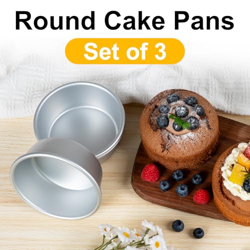 FrutPunch 4 Inch Cake Pan, Anodized Aluminum Baking Round Cake Pans Tins Bakeware, Mini Cake Pans for Birthday Wedding, Mirror Finish, Easy Releasing, Set of 3 - Image 4