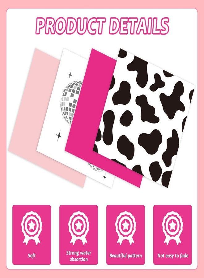 CHUNNIN 96PCS Western Cowgirl Party Plates and Napkins Cowgirl Disco Party Supplies Cow Print Themed Dessert Paper Cake Plates Hot Pink Ball Tableware for 24 Guests Girls Birthday 80s 90s Disco Decorations - Image 4