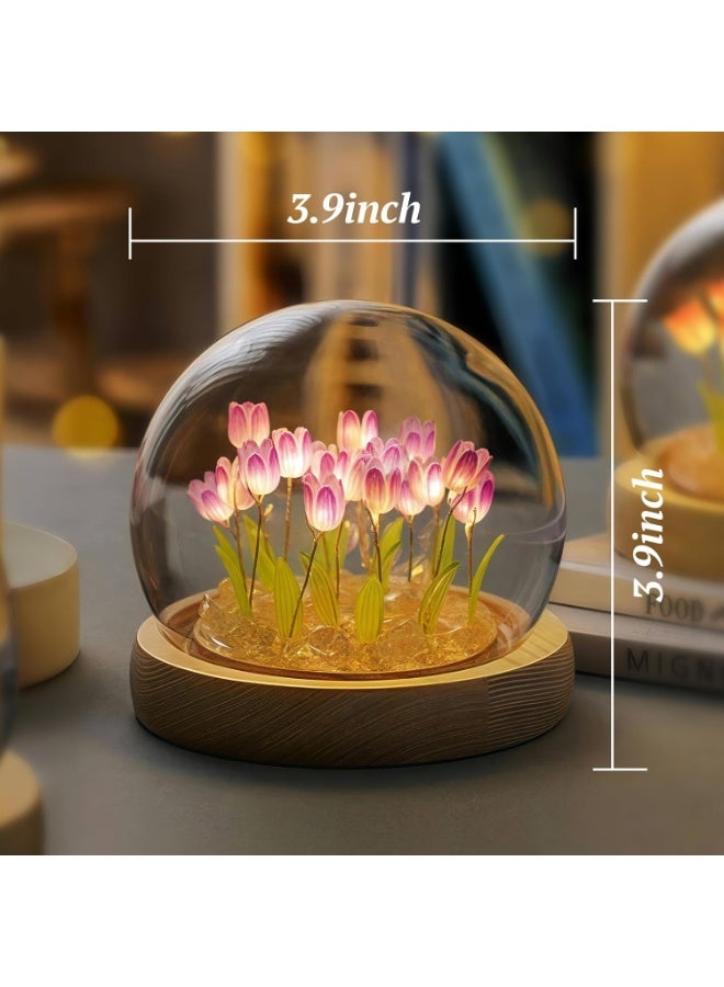 Birthday Mother's Day Gifts for Mom Birthday 16 blush-purple Tulip Night Light LED Decoration Lamp Glass Artificial Flower Bedroom Table Lamp, Lady Girlfriend Wife Sister Girl Pink Tulips Artificial Flowers real - Image 5