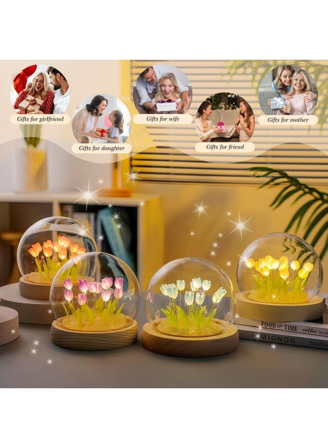 Birthday Mother's Day Gifts for Mom Birthday 16 blush-purple Tulip Night Light LED Decoration Lamp Glass Artificial Flower Bedroom Table Lamp, Lady Girlfriend Wife Sister Girl Pink Tulips Artificial Flowers real - Image 4