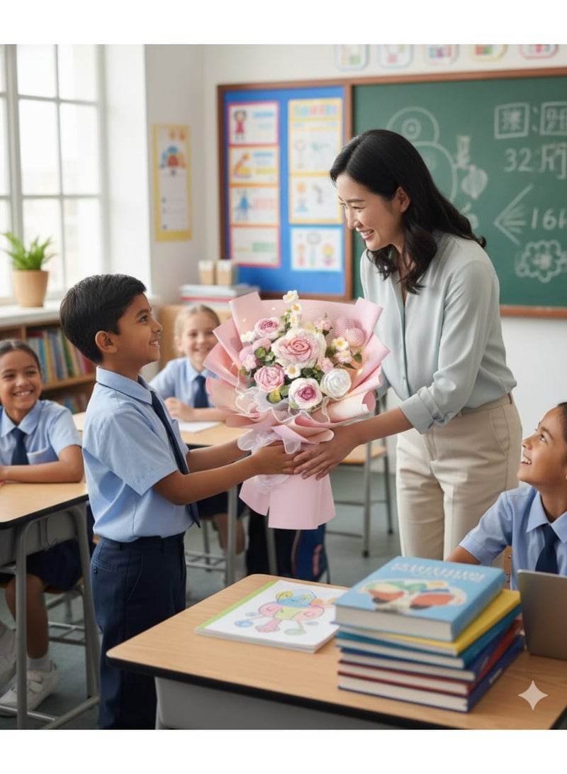 i diD New Creative Handmade Knitting Large Bouquet Flowers Cotton Crochet Flowers with LED Lights in Clear Bag, Suitable for valantine's Day ,Wedding , Birthday, Mother's Day, Women's Day, Rose Color All Events - Image 4