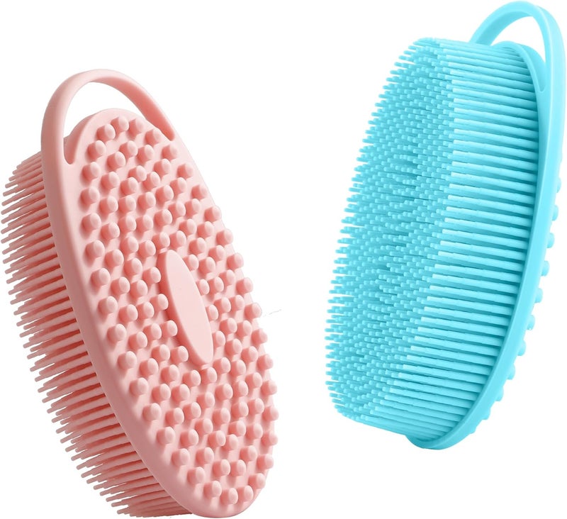 KQNBI Silicone Body Scrubber 2 Pack - 2 in 1 Exfoliating Loofah With Handle, Bath Scrubber, Scalp Massager and Shampoo Brush - Image 1