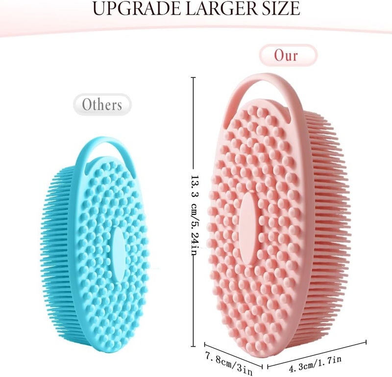 KQNBI Silicone Body Scrubber 2 Pack - 2 in 1 Exfoliating Loofah With Handle, Bath Scrubber, Scalp Massager and Shampoo Brush - Image 4