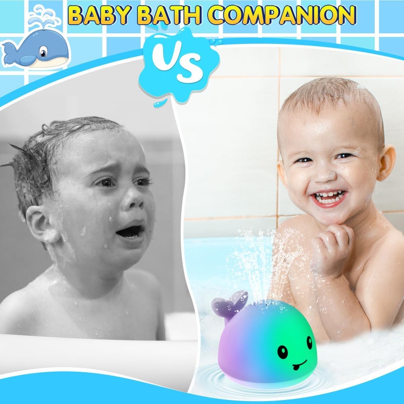 Gigilli Baby Whale Bath Toy, USB Rechargeable Bath Fountain Toy 6-12 12-18 Months, Light Up Bath Toys Sprinkler, Spray Water Pool Bathtub Toys for Toddlers 1-3 2-4 Infant Kid Baby 2 3 4 5 Shower Gifts - Image 4