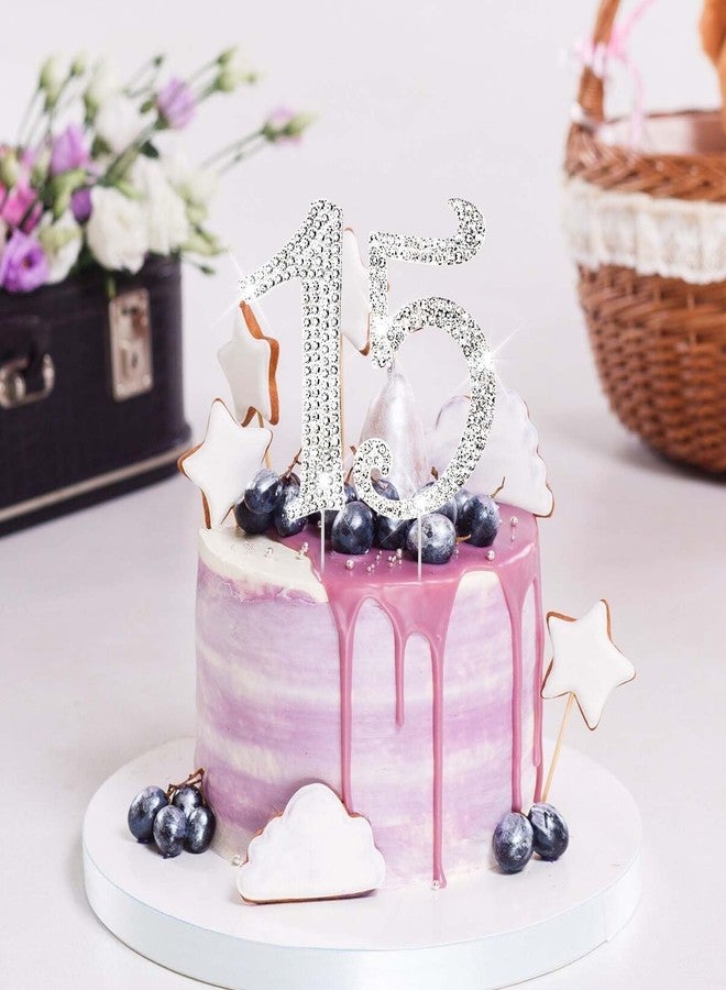 Heclia 2 PCS Number 15 Birthday Cake Topper for 15th Birthday Big Topper Number with Bling Crystal Rhinestone Girls Anniversary Party Decoration, Cupcake Centerpieces Toppers, 8.66 × 4.06 In - Silver - Image 3
