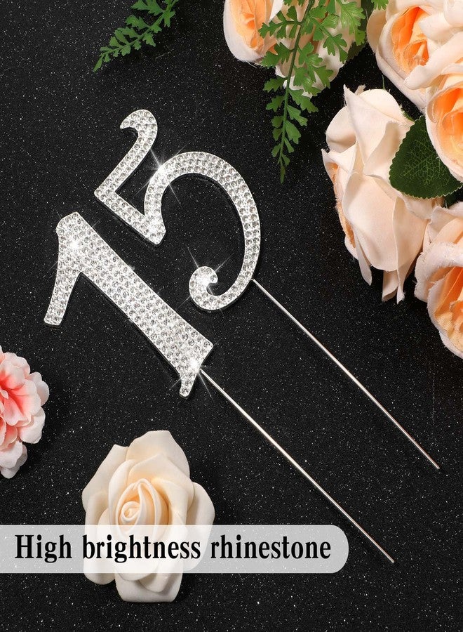 Heclia 2 PCS Number 15 Birthday Cake Topper for 15th Birthday Big Topper Number with Bling Crystal Rhinestone Girls Anniversary Party Decoration, Cupcake Centerpieces Toppers, 8.66 × 4.06 In - Silver - Image 4