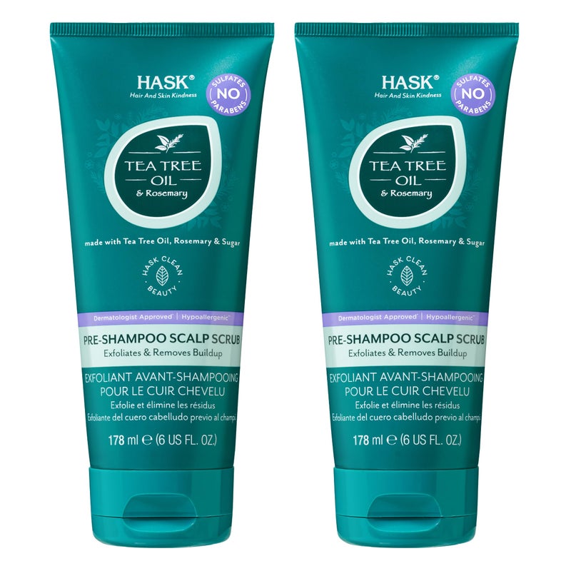 HASK TEA TREE OIL & ROSEMARY Pre-Shampoo Scalp Scrub for All Hair Types, Color Safe, Gluten-Free, Sulfate-Free, Paraben-Free, Cruelty-Free - Pack of 2 - Image 1