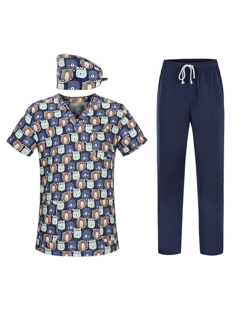KUYING New V-neck Printed Short Sleeved Pants Surgical Gown And Work Uniform  - Image 1