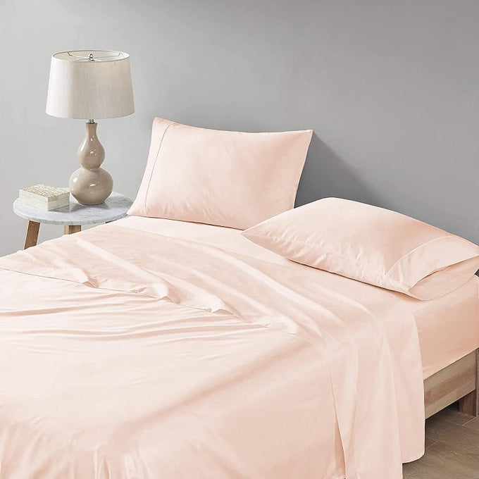 LUXURIOUS COLLECTION 400 THREAD COUNT EGYPTIAN COTTON BEDSHEET SOFT SMOOTH SATEEN WAVE PEACHBLUSH BEDSHEET WITH 2 PILLOW COVERS QUEEN