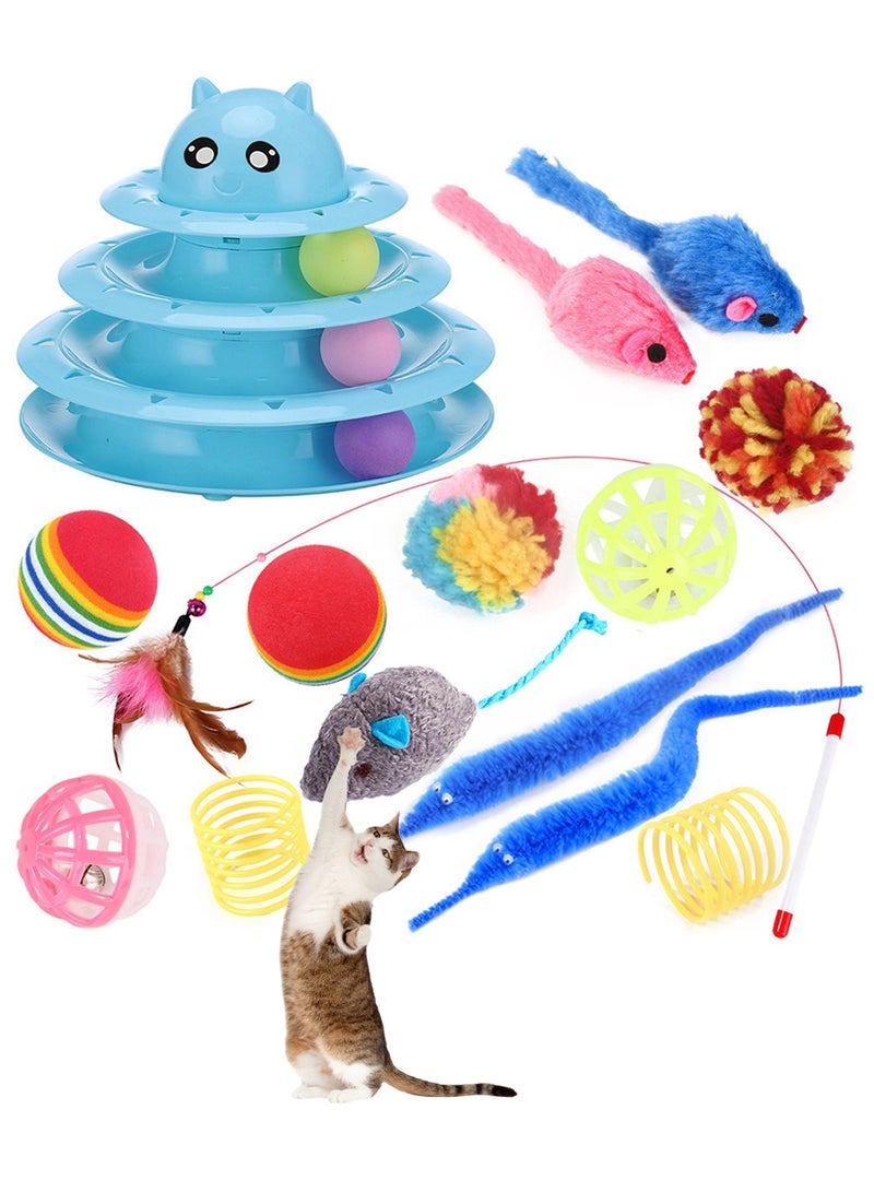 Kidle 15 Pcs Cat Toys for Indoor Cats Kitten Pet Interactive Fun Roller Exerciser Track Toys 3 Level Cat Teaser Ball Toys with Cat Feather Wand Toy - Image 1