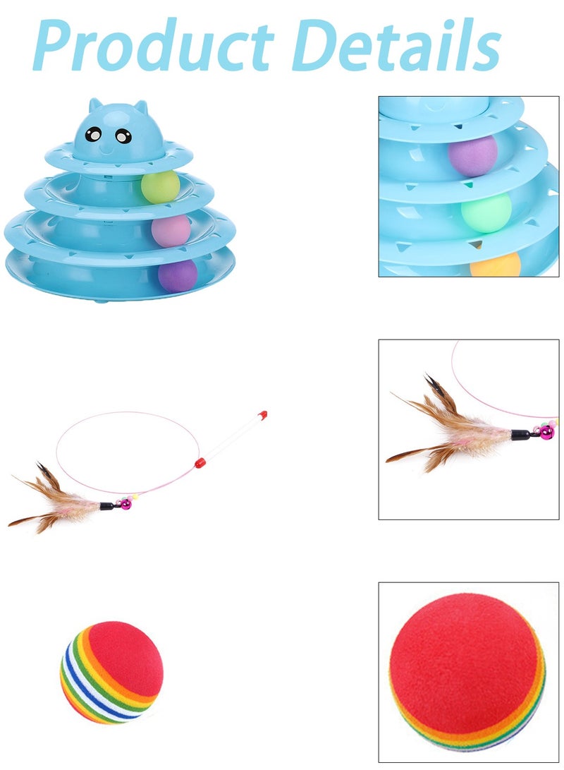 Kidle 15 Pcs Cat Toys for Indoor Cats Kitten Pet Interactive Fun Roller Exerciser Track Toys 3 Level Cat Teaser Ball Toys with Cat Feather Wand Toy - Image 3