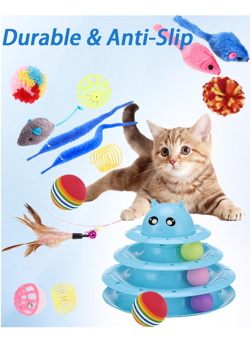 Kidle 15 Pcs Cat Toys for Indoor Cats Kitten Pet Interactive Fun Roller Exerciser Track Toys 3 Level Cat Teaser Ball Toys with Cat Feather Wand Toy - Image 4