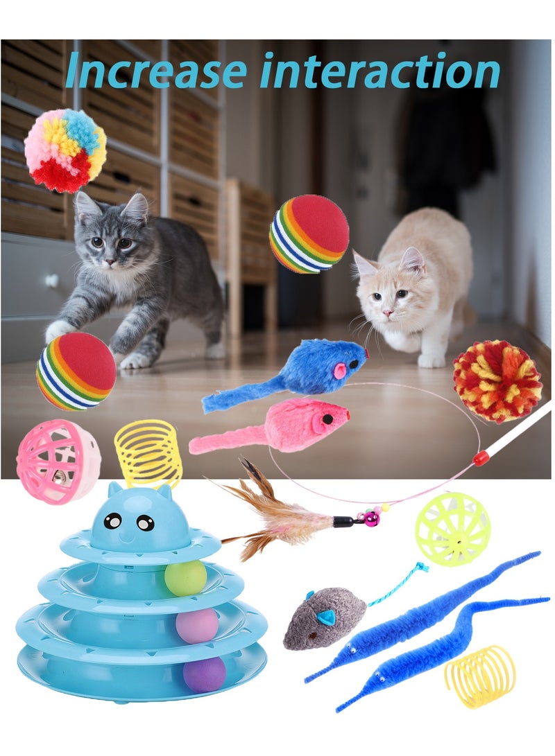 Kidle 15 Pcs Cat Toys for Indoor Cats Kitten Pet Interactive Fun Roller Exerciser Track Toys 3 Level Cat Teaser Ball Toys with Cat Feather Wand Toy - Image 5