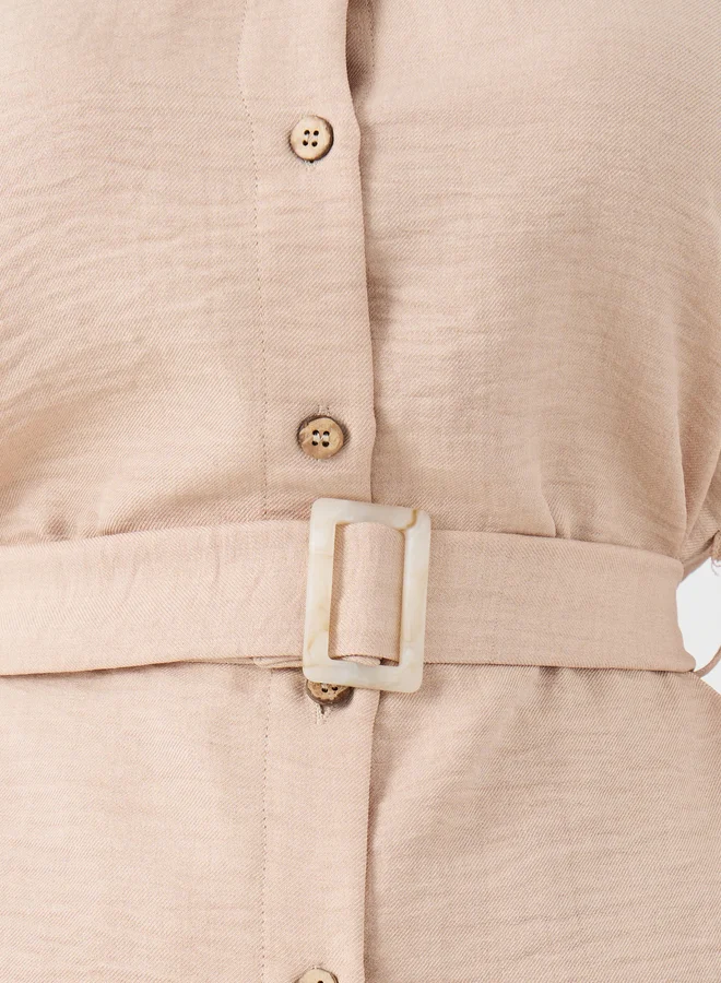 Take Two Take Two Spread Collar Belted Top with Pants Co-Ords