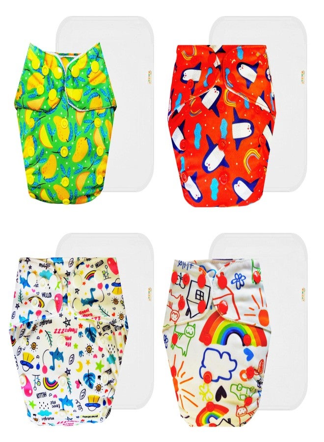 Dumbledo Premium Cloth Diaper with Cotton Insert (Pack of 4) | Soft & Gentle | Reusable & Washable | Adjustable Snaps | Everyday Diapering Essential | 3 Months - 3 Years | Unisex Baby - Image 1