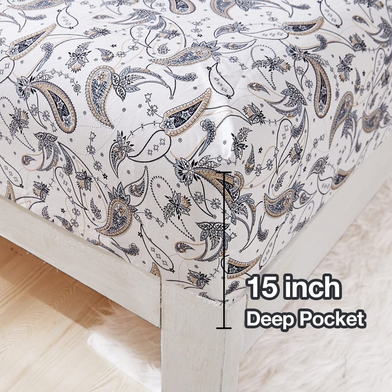 JSD Grey Paisley Printed Sheet Set Full Size  4 Piece Soft Retro Pattern Microfiber Sheets Extra Deep Pocket - Image 3