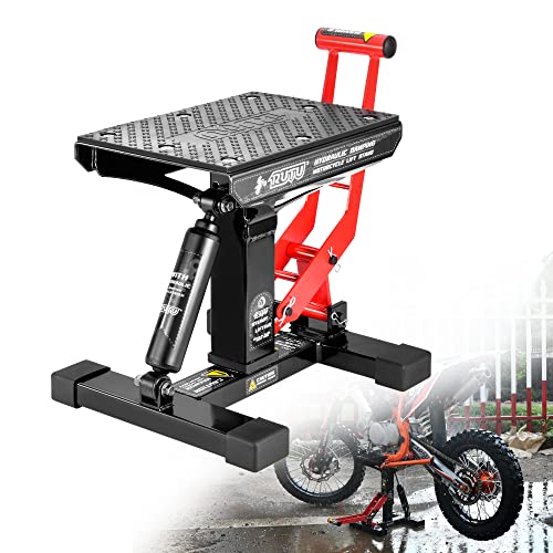 RUTU Hydraulic Motorcycle Lift Stand – Heavy-Duty Steel Maintenance Hoist Jack for Dirt Bike, Snowmobile - Motorcycle Stand Lift with 1000Lbs Capacity - Motorbike Repair Accessories Tools - Image 1