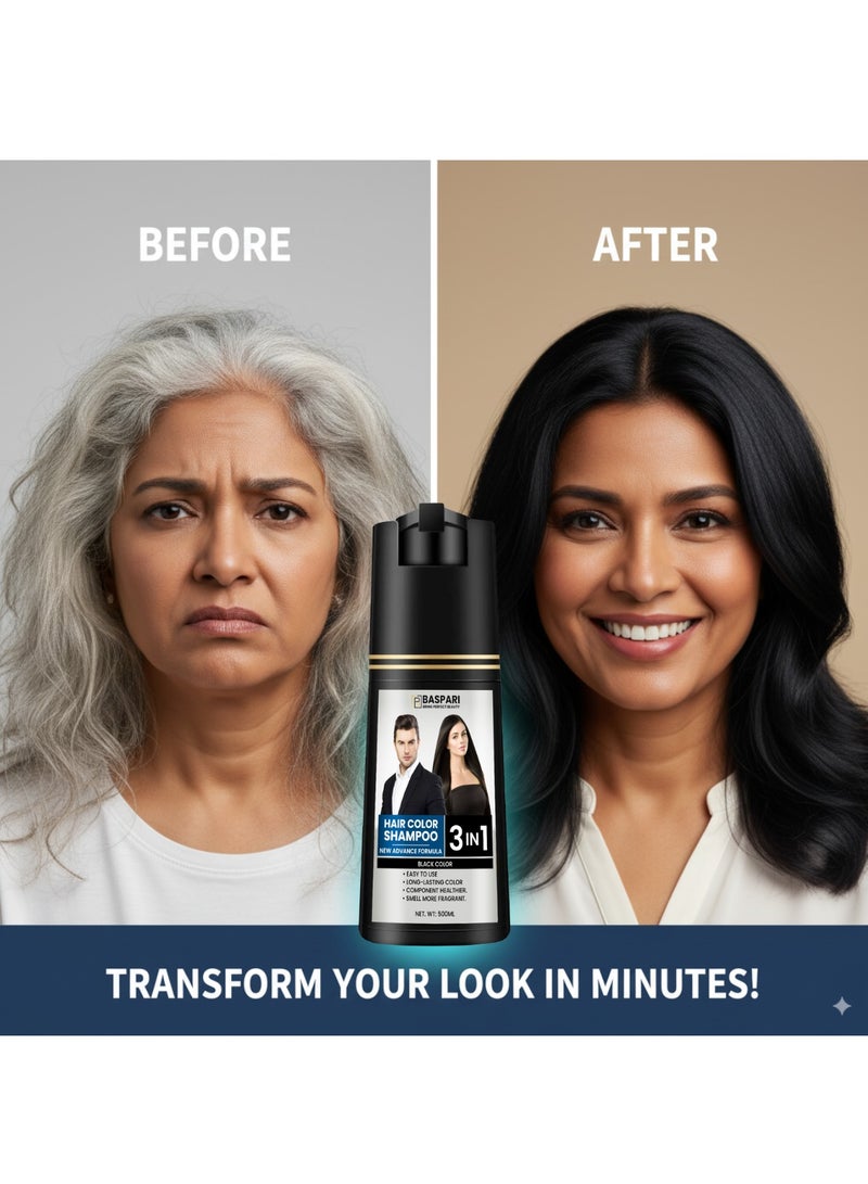 Baspari vip Ginger hair color shampoo 500ml - 3 in 1 Black Dye Shampoo - Image 3