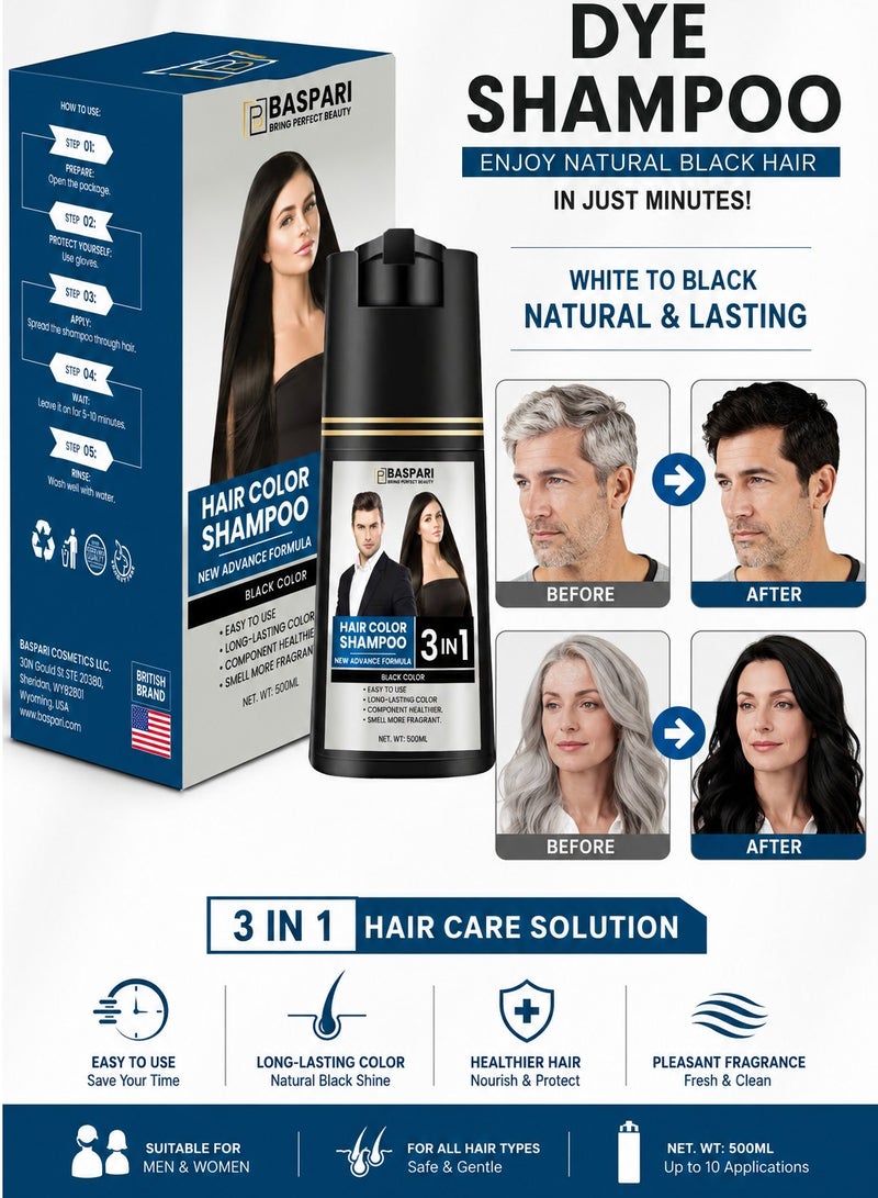 Baspari vip Ginger hair color shampoo 500ml - 3 in 1 Black Dye Shampoo - Image 1
