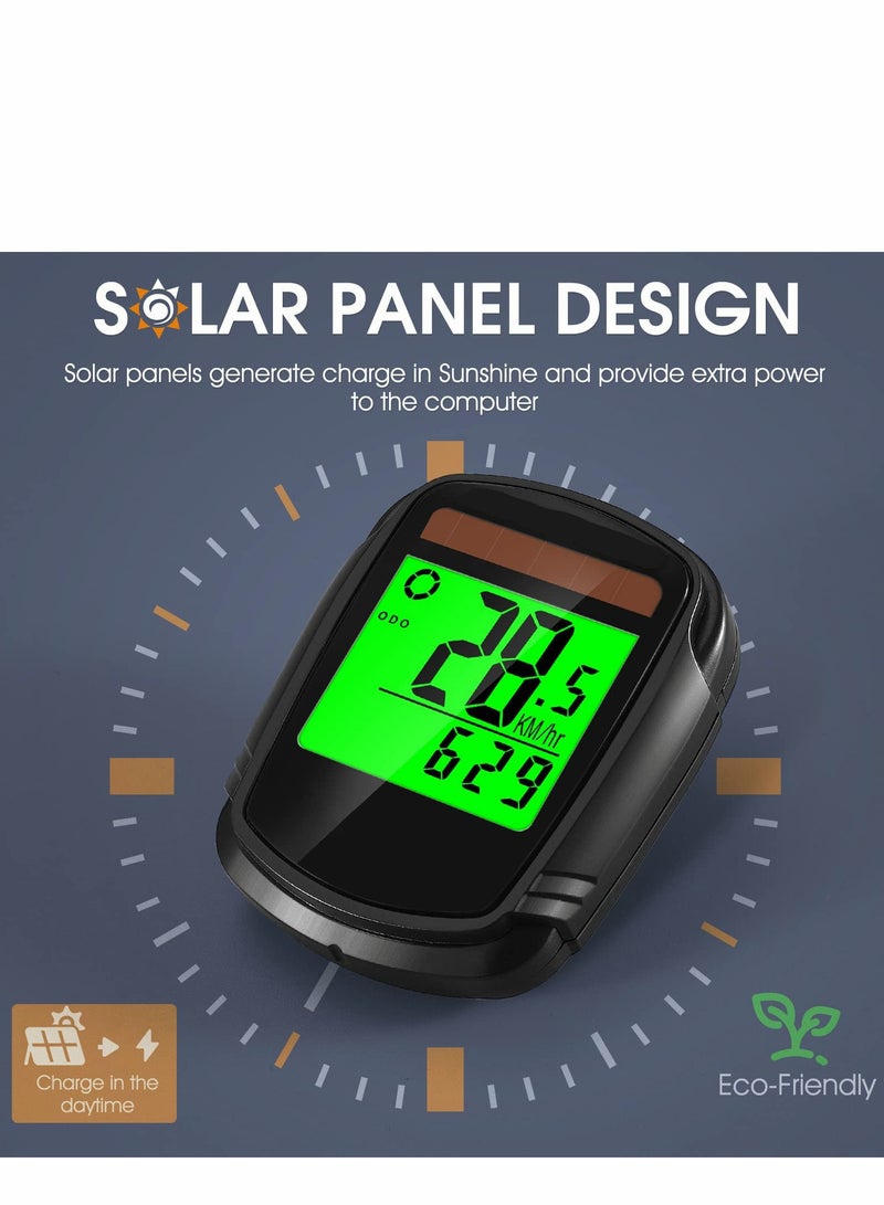 SYOSI Bike Computer with Solar Energy Bicycle Speedometer and Odometer Wireless Waterproof Cycling Computer LCD Backlight Automatic Wake-up & Multi-Functions - Image 2