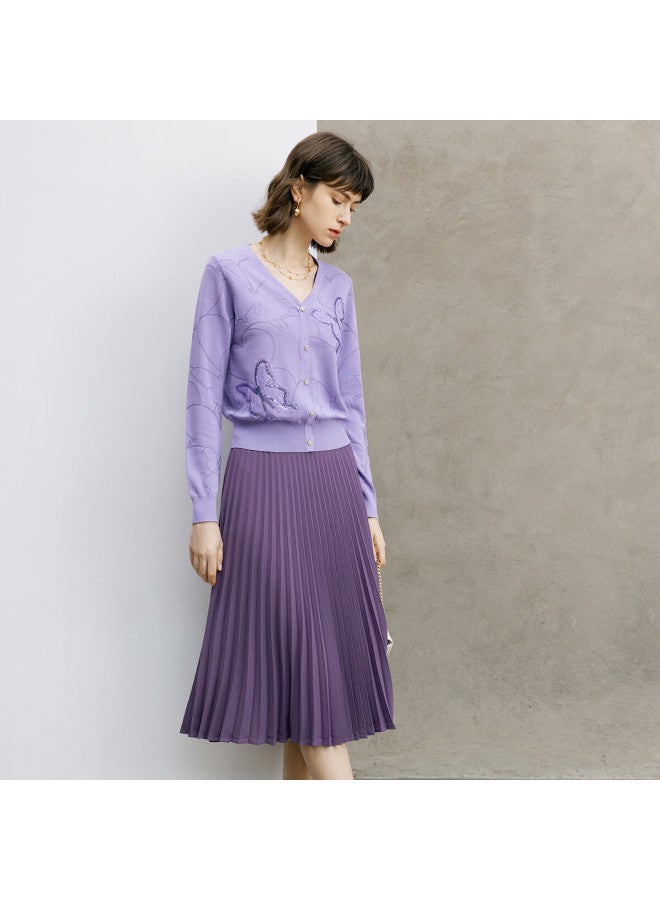 Yanyee Elegant Fashion Knit Top Women Spring V-neck Short Cardigan Jacket Purple Xxl/44 - Image 1