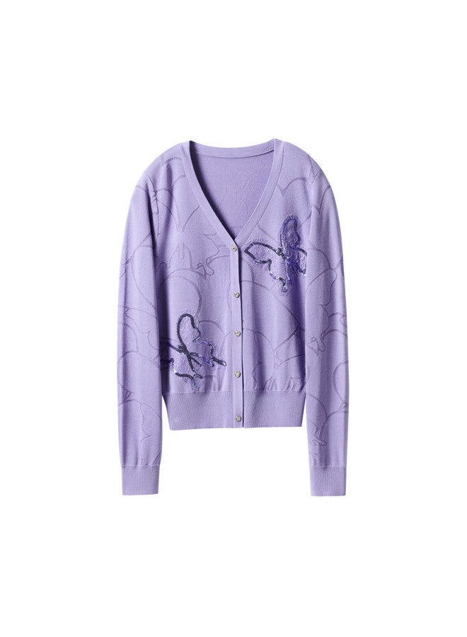 Yanyee Elegant Fashion Knit Top Women Spring V-neck Short Cardigan Jacket Purple Xxl/44 - Image 3
