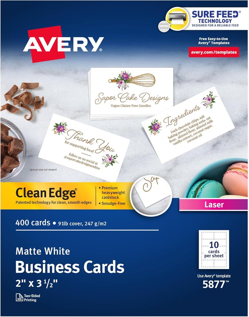 Avery Clean Edge Printable Business Cards - 400 Cards, 2" x 3.5", Laser Printer Compatible - Image 1