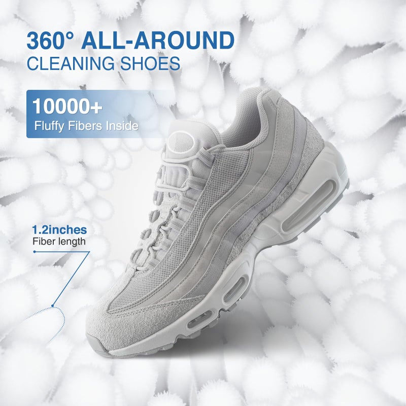 Teletrogy Shoe Washing Bag for Washing Machine, Fluffy Fibers Keep 360Â° Wrap-around Cleaning, Adjustable Shoe Trees, Durable Hidden Zipper Reusable Laundry Bag for Sneaker Gym Shoes White - Image 2