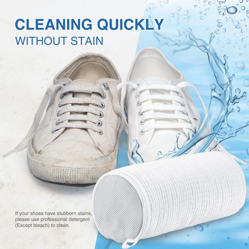 Teletrogy Shoe Washing Bag for Washing Machine, Fluffy Fibers Keep 360Â° Wrap-around Cleaning, Adjustable Shoe Trees, Durable Hidden Zipper Reusable Laundry Bag for Sneaker Gym Shoes White - Image 3